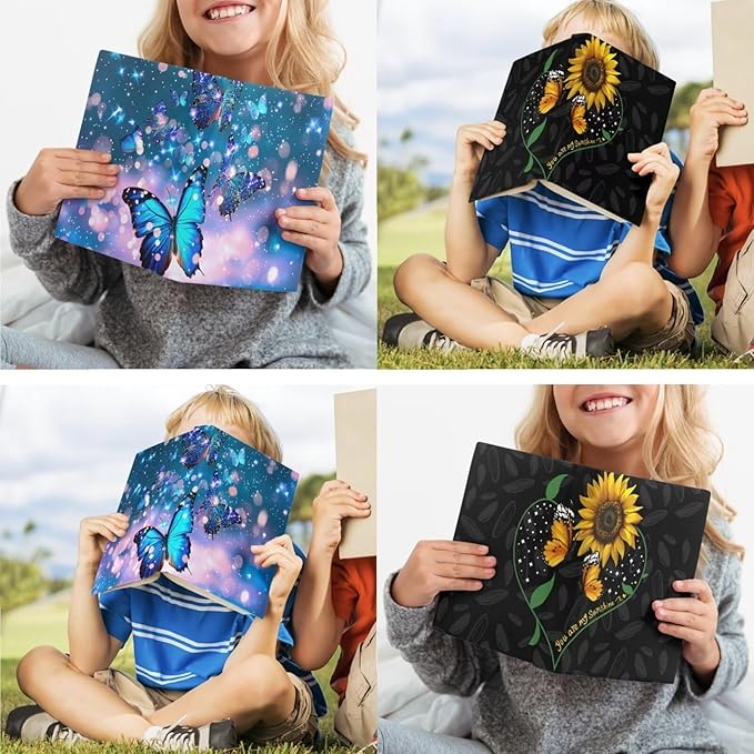 Butterfly Book Cover Book Protector with Sunflower Print, 2 Pack Reusable Book Sox Book Sleeves Cover for Book Lover, Lightweight Textbook Cover for Students, Blue and Black