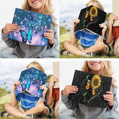 Butterfly Book Cover Book Protector with Sunflower Print, 2 Pack Reusable Book Sox Book Sleeves Cover for Book Lover, Lightweight Textbook Cover for Students, Blue and Black