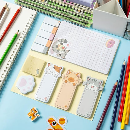 Cute Cartoon Cat Sticky Notes Set, 550 Sheets, Lovely Cat and Paw Shaped Self-Stick Notes Pads Kitty Animal Divider Tabs Bundle Writing Memo Pads Back to School Office Supplies Small Gift