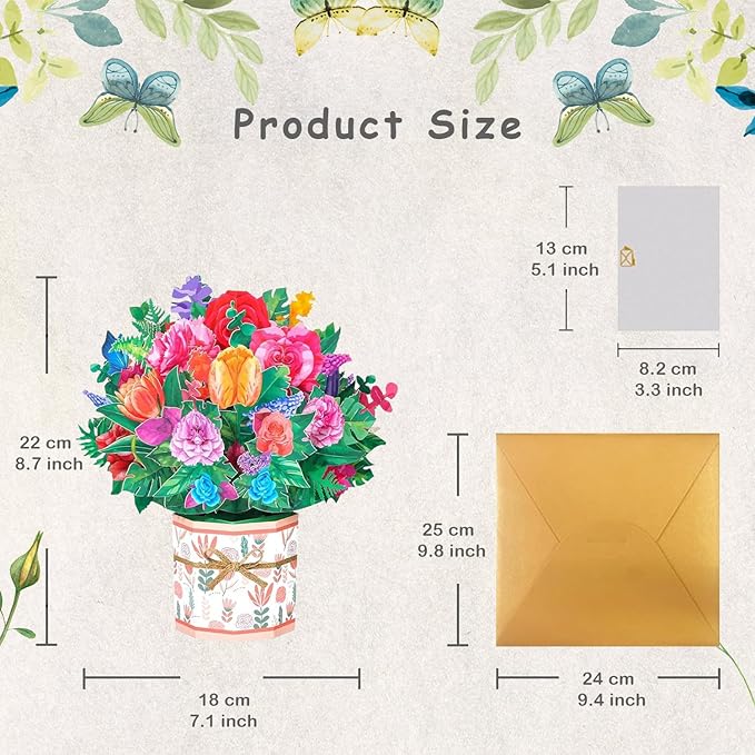 Rose Carnation Pop Up Card, 3D Flower Greeting Card with Envelopes for Any Occasion, Birthday, Mother's Day, Anniversary, Valentines Day, Handmade Gifts, Foldable Flower Cards for Friends