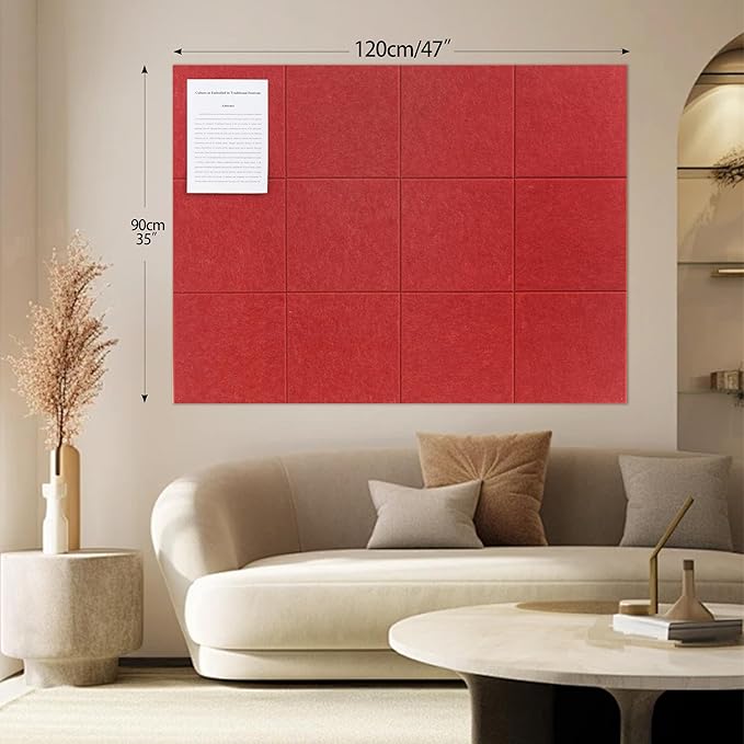 Large Felt Bulletin Board(48" x 36"),Cork Board Alternative,12 Pack Felt Wall Tiles with Safe Removable Adhesive Tabs,Notice Pin Board/Message Board/Vision Board for Office, School & Home