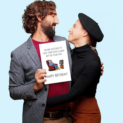 Heollaok Funny Birthday Card for Men, Humorous Birthday Card for Husband Dad Grandpa, Naughty Birthday Cards for Him, Cute Watches TV with Eyes Closed Birthday Card