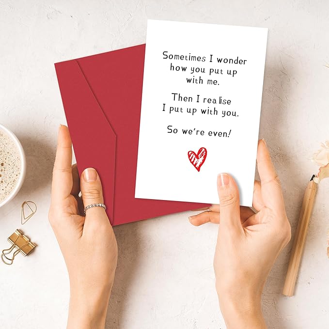 Funny Valentines Day Card for Him Her - Sometimes I Wonder How You Put Up With Me, Humorous Anniversary Card for Husband, Wife, Boyfriend, Valentines Gift for Men Women