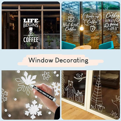 Stationery Island Liquid Chalk Pens White Markers for Blackboards Dry Erase Chalk Marker Pens Wipeable for Chalkboard, Window, Glass, Signs and Mirrors - 3mm Fine Bullet Nibs (White Pack of 4)