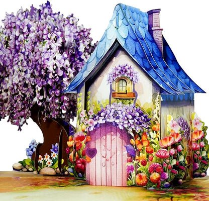 Romantic Couple with Flowering Wisteria and Charming Homestead Design, Valentines Pop Up Cards, Happy Anniversary Pop Up Cards - Perfect Handmade Present for Girlfriend, Wife or Couple
