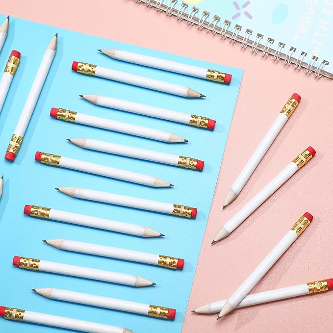 Chivao 288 Pieces Golf Mini Pencils Bulk with Eraser #2 HB Golf Short Pre Sharpened Pencils for Party Favors Office Supplies 4 Inch(White)