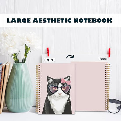 BearCake Black Cat Notebook,Cat Gifts for Women Cat Lovers,A black cat with glasses Cat Journal,Cute fun Black Cat Gifts,Cat Mom Gifts,Cat Lady Gifts,Cute Notebook,Hardcover Spiral Notebook 5.5x8.3