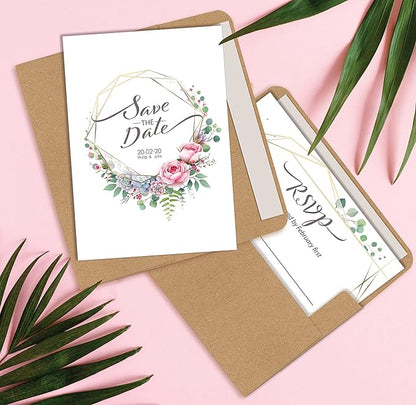 Better Office Products Kraft Invitation Envelopes, 100-Pack, A1 Size (3.625" x 5.12"), Strong 35 lb. Paper, Fits 3.5" x 5" Invitation, RSVP, Photos, Gift Cards (Square Flap with Peel & Stick Closure)