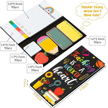 2 Pcak Teaching is A Work of Heart Sticky Notes Set - Blackboard Pencil Apple Self-Stick Note Pads Teacher Appreciation Gift Writing Memo Pads Page Marker Back to School Office Supplies (Black)