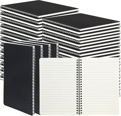 miikoul 60 Packs A5 Spiral Notebooks, Black Ruled Notebooks Bulk, 8.3"×5.5", 60 Sheets/120 Pages, Hardcover Lined Journal Notepad Travel Notebooks for Office and School Supplies
