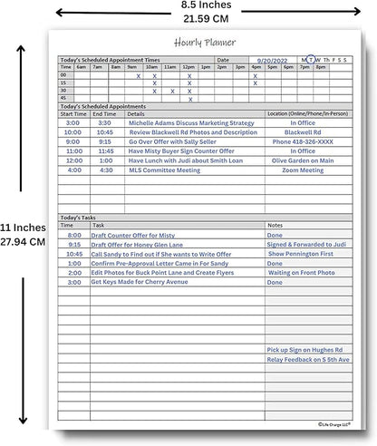 Hourly Planner Notepad. 60 Page Planning Pad w/Appointment Time Block, Task Log List & Note Sections. For Office Work Schedule & Time Management. 8.5 X 11, A4 Sheets.