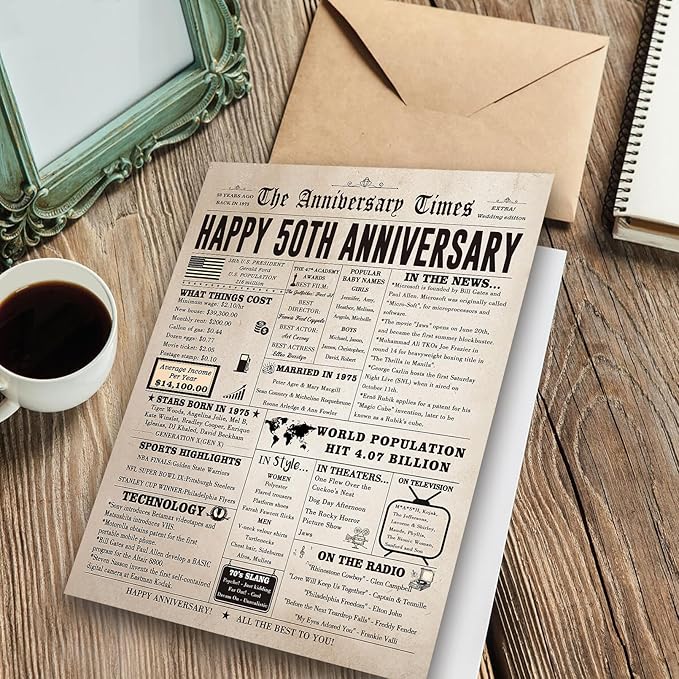 Jumbo 50th Anniversary Card for Women Men, Funny 50th Wedding Anniversary Decorations for Mom Dad, Romantic 50 Year Anniversary Card Gift for Wife Husband, Golden Wedding Gift
