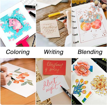 ABEIER Dual Brush Tip Marker Pens, 120 Vibrant Colors, Water-Based, Non-Toxic Art Supplies for Kids Adults, Perfect for journaling, Drawing, Sketching, and Illustration in Coloring Books