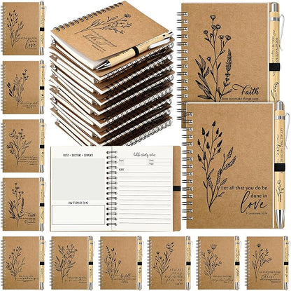 40 Pcs Bible Verse Spiral Notebook with Bamboo Christian Ballpoint Pens Aesthetic Religious Notepads Inspirational Journals Easter Christian Gifts for Women Men Office (Special Style)