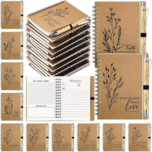 40 Pcs Bible Verse Spiral Notebook with Bamboo Christian Ballpoint Pens Aesthetic Religious Notepads Inspirational Journals Easter Christian Gifts for Women Men Office (Special Style)