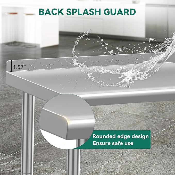 YITAHOME 36" x 24" Stainless Steel Table with Wheels for Prep & Work with Backsplash, NSF Metal Table Prep Table with Undershelf for Home Kitchen Restaurant Garage Warehouse