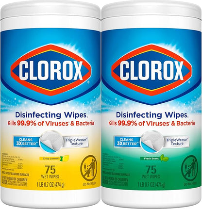 Clorox Disinfecting Wipes Value Pack, Bleach Free Cleaning Wipes, 75 Count Each, Pack of 2, Packaging May Vary