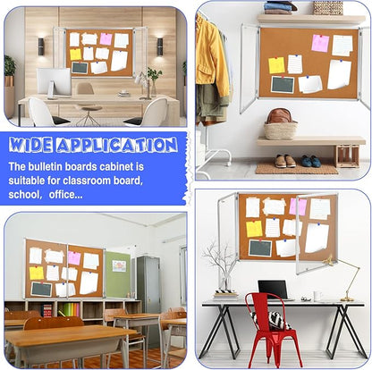 2 Pack Enclosed Bulletin Board 48" x 36" Weather Resistant Lockable Enclosed Cork Case Display Noticeboard Wall Mounted 2 Locking Door Aluminum Frame for School Classroom Office, 12xa4, Brown