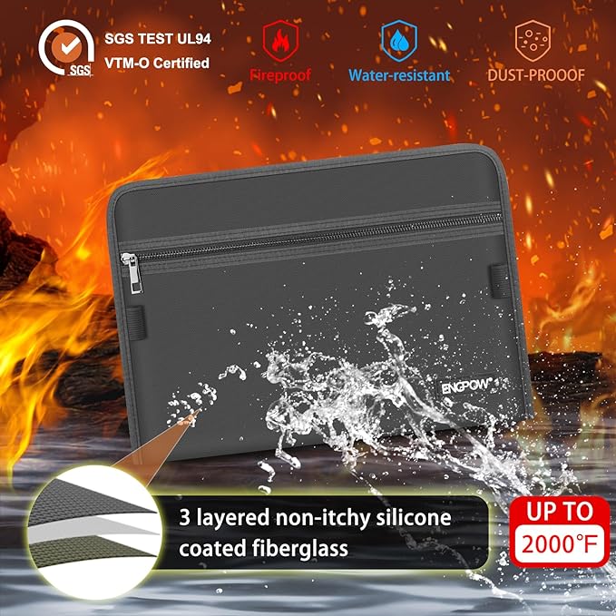 ENGPOW Accordion File Organizer,Fireproof 13 Pockets Expanding File Folder,Document Organizer Folder with Zipper＆Labels,Portable Home Travel Safe Storage for Letter A4 Files and More,Gray