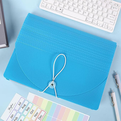 SKYDUE File Organizer, 12 Pockets Accordian File Organizer, Letter Size Expanding File Folder with Colored Tabs and Expandable Cover Portable Bill Receipt Organizer Blue