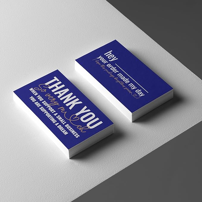 ITZAMNA Thank you for supporting small business cards Customer appreciation note cards Pink Script with Heart Pack of 100 Blue