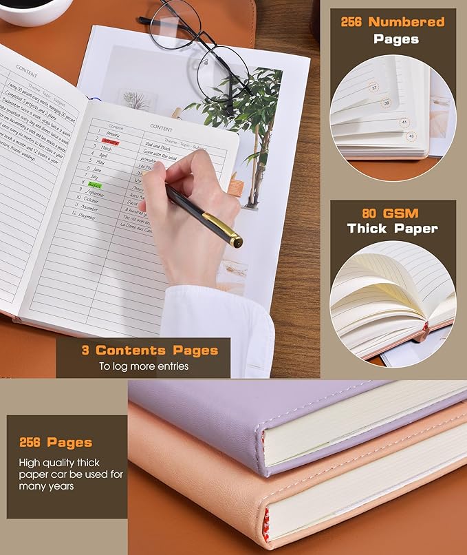 Lined Journal Notebook for Women Men, 256 Numbered Pages Hardcover Leather Journals for Writing, A5 Journaling Notebooks, College Ruled Journal for Business Work School Note Taking 5.75" x 8.38" Pink