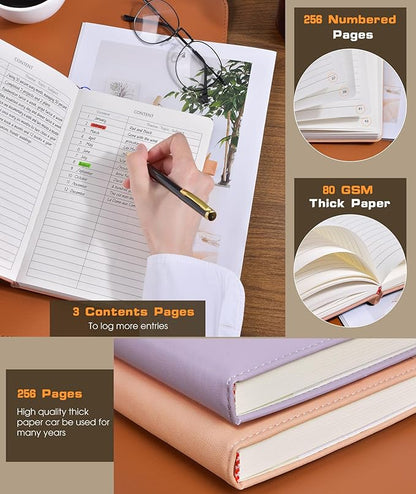 Lined Journal Notebook for Women Men, 256 Numbered Pages Hardcover Leather Journals for Writing, A5 Journaling Notebooks, College Ruled Journal for Business Work School Note Taking 5.75" x 8.38" Pink