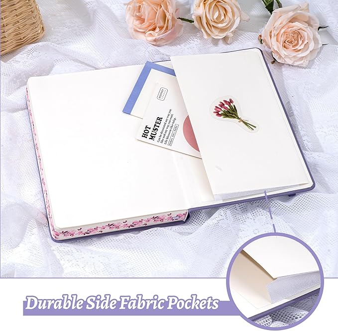 Lined Journal Notebook for Women 320 Pages Thick Floral Diary A5 Aesthetic Hardcover Journaling Notebooks for Writing with Gift Box, 5.7 x 8.3 In, Purple
