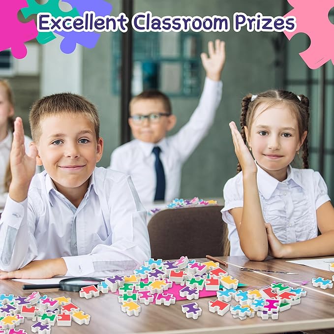 CJiangpo 60Pcs Puzzle Mini Eraser for Kids Bulk - Cute Puzzle Pieces Pencil Rubber Eraser Novelty 3D Desk Rubbers Birthday Party Favors Filler Kids Back to School Classroom Prizes Gifts