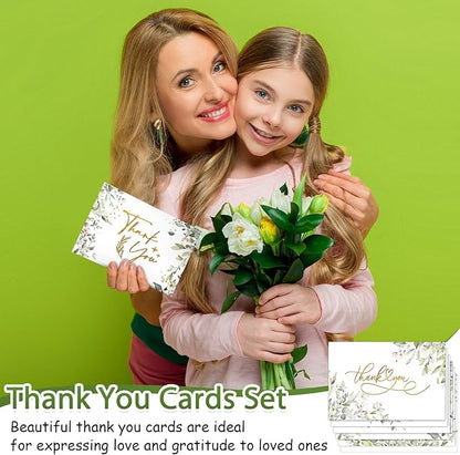 24 Pack Watercolor Thank You Cards with 24 Envelopes 24 Stickers 6 Designs Gold Letter Greeting Note Cards Thank You Notes Round Envelope Seal Stickers for Wedding Graduation(Fresh Style)