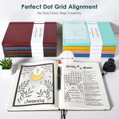 Bullet Dotted Journal, Large A4 Hardcover Leather Journal, 312 Numbered Pages Thick Journal, 100gsm No Bleed Paper Dot Grid Notebook for Women Men, 8.5'' × 11'', Grey Blue