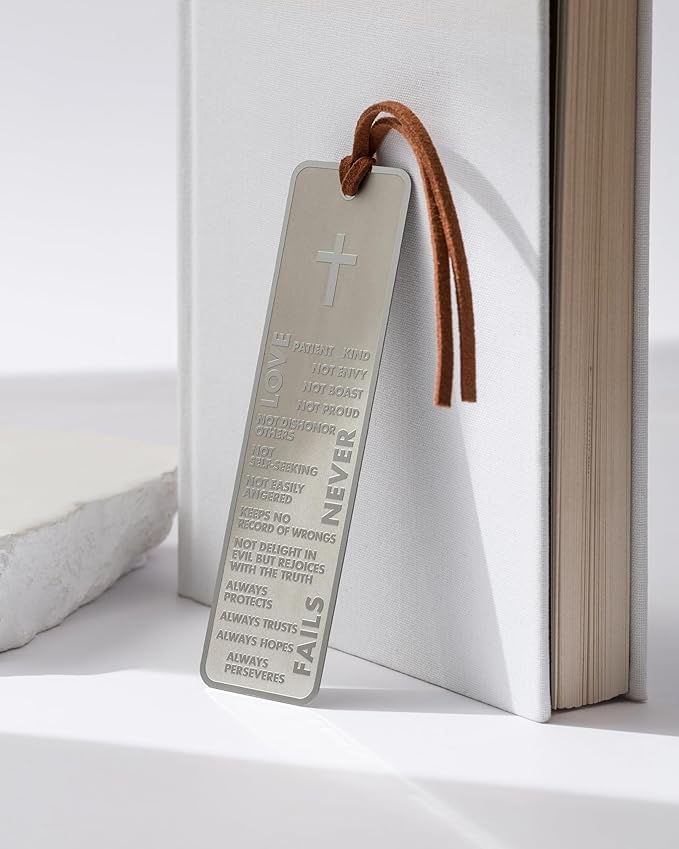Christian Bookmarks, Metal Bible Bookmark for Men Women Readers Book Lover, Christmas Gift, Giveaways for Sunday School, Christmas Gifts for Members of Church. (Love Never Fails)
