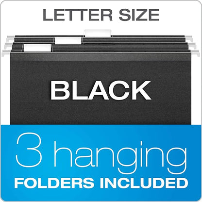 Pendaflex Portable File Box with File Rails, Simple Document Storage, File Bin for Home and Office, Hinged Lid with Double Latch Closure, Black, 3 Black Letter Size Hanging Folders Included (41742AMZ)