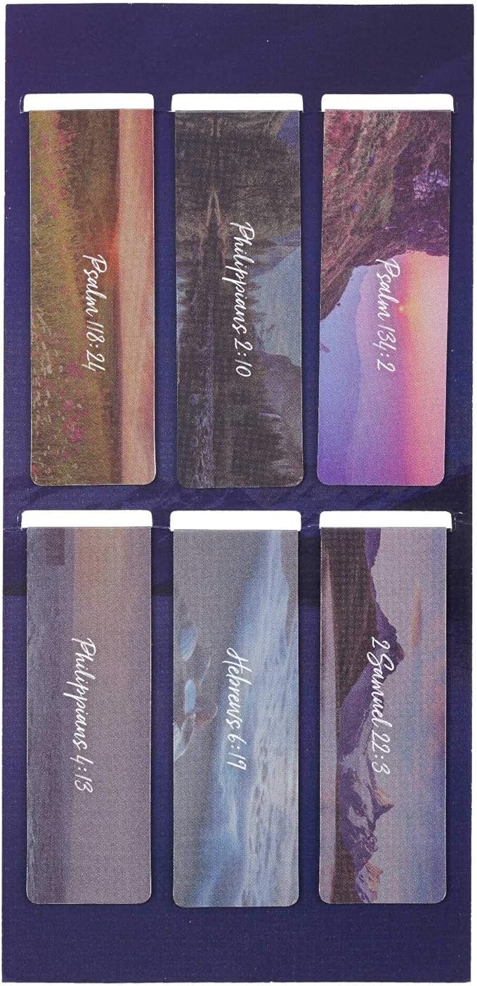 Christian Art Gifts Magnetic Scripture Bookmark Set with Bible Verse: Lift Up Your Hand -Psalm 134:2 Inspirational Scenic Magnetic Bible Verse Pagemarker Set of 6 for Bibles and Books Size 2.3” x 0.8”