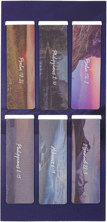 Christian Art Gifts Magnetic Scripture Bookmark Set with Bible Verse: Lift Up Your Hand -Psalm 134:2 Inspirational Scenic Magnetic Bible Verse Pagemarker Set of 6 for Bibles and Books Size 2.3” x 0.8”