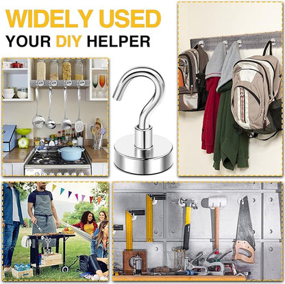 DIYMAG Magnetic Hooks for Refrigerator, Extra Strong Cruise Hook, Heavy Duty Earth Magnets with Hook for Hanging, Magnetic Hanger for Cabins, Grill (45P-Silver)