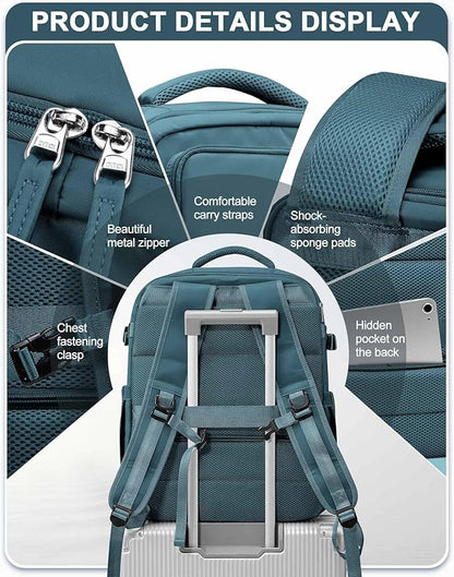 SEAFEW Peacock Blue Travel Backpack for Women,Carry on Backpack Flight Approved,Casual Daypacks Cabin Bagage,Hiking Backpack Lightweight Rucksack(Large)