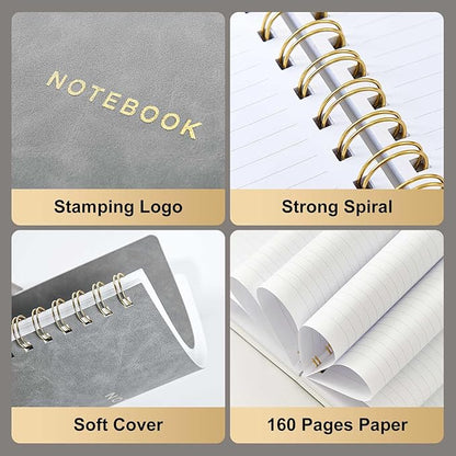 Spiral Notebook College Ruled Soft Cover Suede Aesthetic Note book 160 Pages 8.5" x 6.34" For Work Note taking,Journals For Writing School Office With Double-Sided Pocket,100GSM Thick Paper