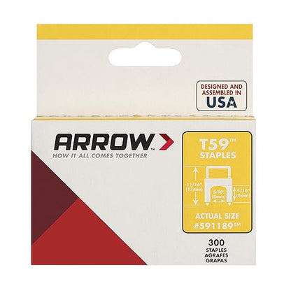 Arrow Fastener 591189SS Genuine T59 Stainless Steel Insulated Staples 5/16-Inch Leg Length, 5/16-Inch Crown Width, Clear, 300-Pack