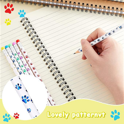 Chinco 36 Pieces Paw Print Pencils Dog Paw Wooden Writing Novelty Pencils with Erasers for Kids Doggy Party Favors Welcome Back to School Party Supplies, 6 Colors