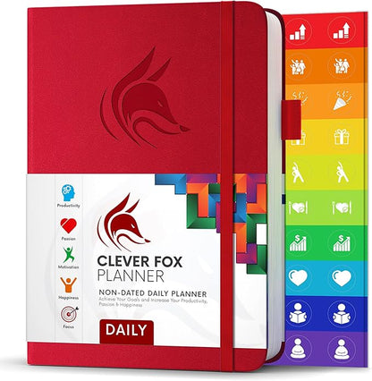 Clever Fox Daily Planner – Undated Planning Notebook with Hourly Schedule & to-Do List – Personal Day Task & Work Organizer, 6 Months (Red)