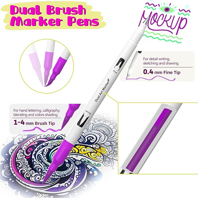120 Color Dual Tips Brush Pens, Fine and Brush Tip Markers with Swatch Card for Adult Coloring, Art Markers Set for Journaling Calligraphy Drawing Sketching Doodling Illustrating