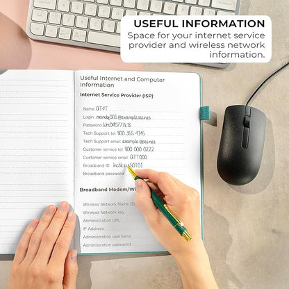 Clever Fox Password Book with Alphabetical tabs. Internet Address Organizer Logbook. Large Password Keeper for Website Logins (Aquamarine)