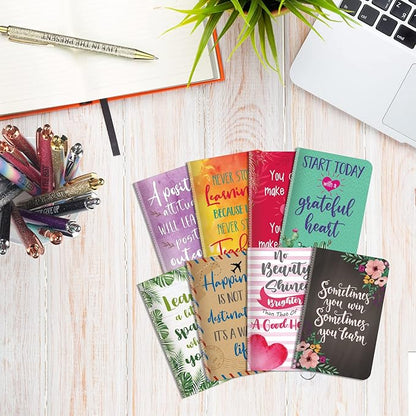 Funrous 32 Pcs Motivational Quote Pens Inspirational Notepads Mini Journal with Ballpoint Pen Small Notebooks Gift Set for Men Women Coworkers, Adult Party Favors Prizes Gift Bulk(Cute)