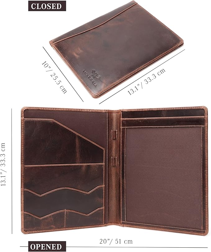 Leather Portfolio Binder, Professional Organizer Padfolio – Resume Folder, Business Card & Document Holder, Portfolios for Men & Women, Office & Business Supplies by Luxeoria | (Small - Brown)