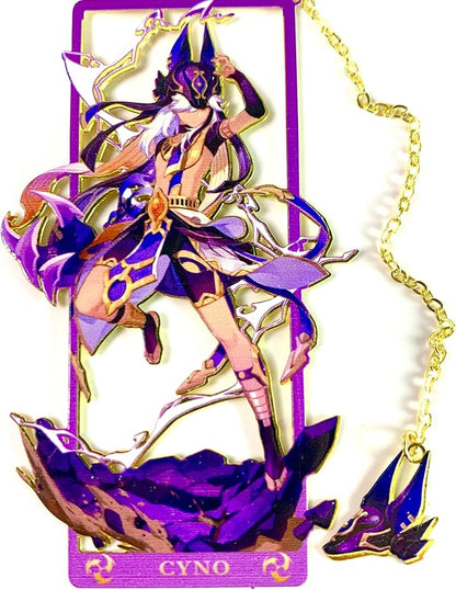 Genshin Impact Cyno Metal Bookmark - Anime Figure Merch with 3D Display Box - Birthday Gifts for Fans Friends Gamer Book Lovers