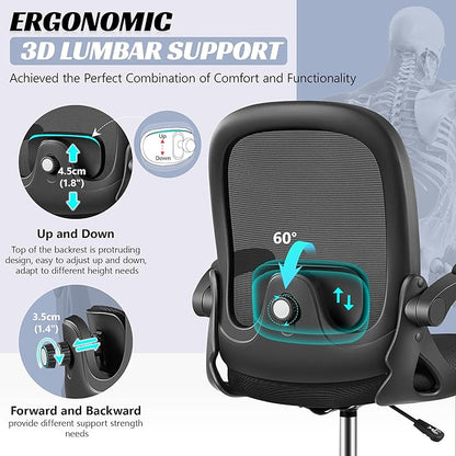 Drafting Chair, Tall Office Chair Ergonomic Standing Desk Chair,with Adjustable Footrest Ring, 3D Lumbar Support, Flip-up Armrests, Swivel Desk Stool for Drawing Working (Black)