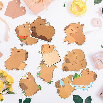 30 Pack Capybara Sticky Notes - Cute Cartoon Capybara Self Sticky Notepads Writing Memo Pads Animal Page Marker for Office School Student Birthday Party Favors Goodies Bag Fillers 600 Sheets