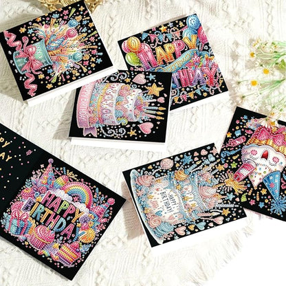 6 Pcs 5D Diamond Painting Greeting Card Kits, Laser Effect Diamond Art Birthday Cards Special Shaped Diamond Art Postcards Crafts for Birthday Holiday (30x15cm)