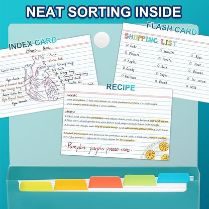 H4D 4x6 Index Card Case with 100 Heavyweight Ruled Index Cards and Dividers, Teal